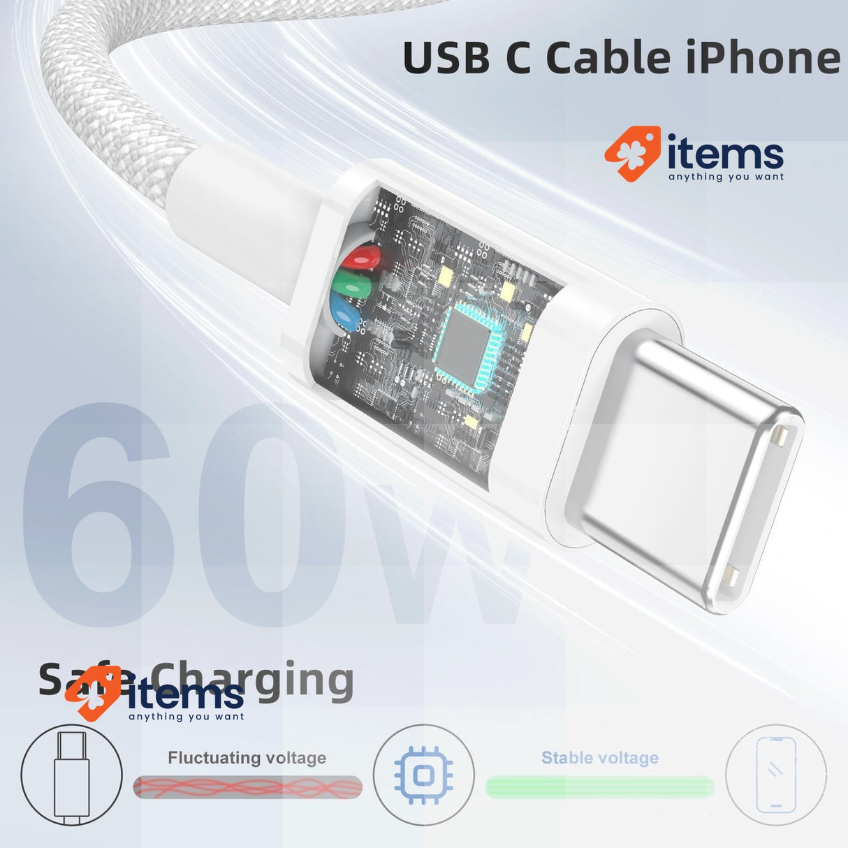 Jeenek 2M USB C to USB C Cable [MFi Certified] 2 Pack iPhone 15 Fast Charge 60W