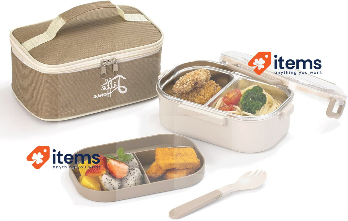 Lille Home 920ml Bento Lunch Box, Stainless Steel 2-Compartment LunchBox Adult