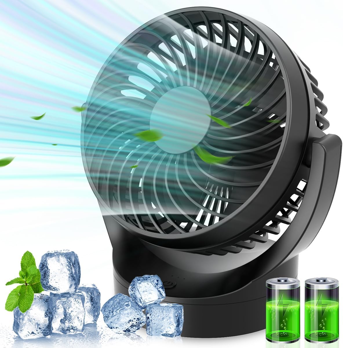 Tiazhan USB Desk Fan Mini Table Fan with 5 Speeds 3000mAh Rechargeable Portable