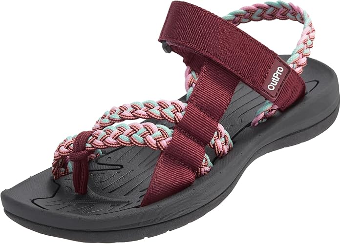 OutPro Women's Sandals with Braided Strap Burgundy Color 37 EU