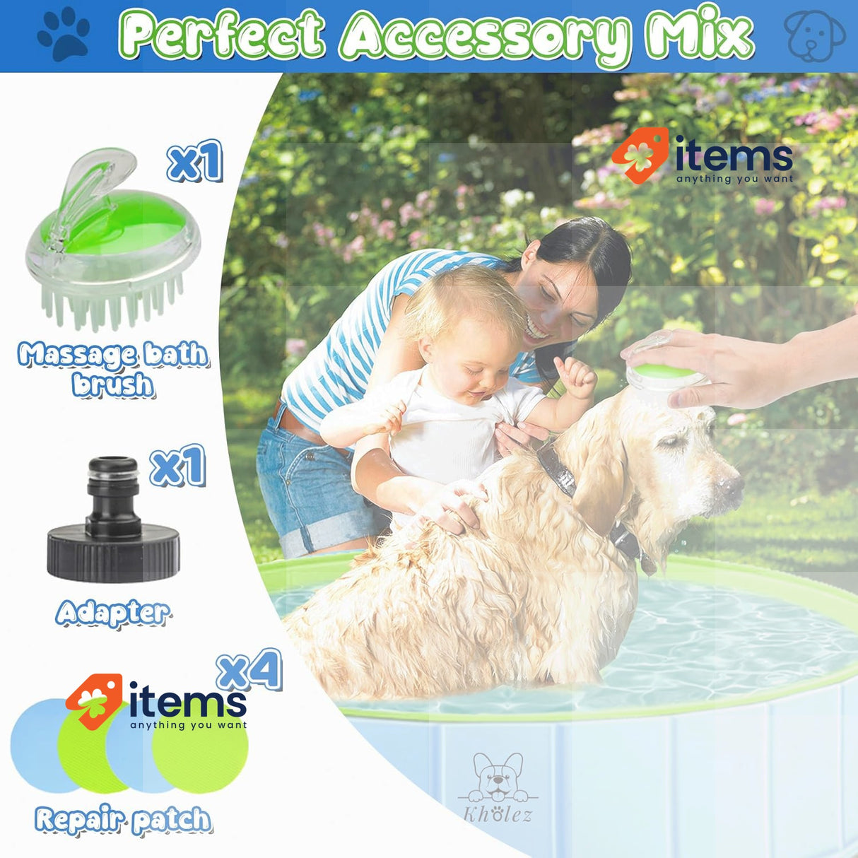 KHOLEZ Dog Paddling Pool, Foldable Pet Swimming Pool, 120 x 30 cm Upgraded Bath