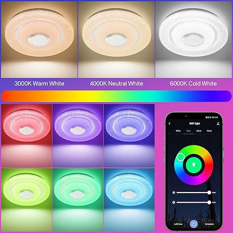 OTREN LED ceiling lamp Bluetooth Speaker: 36W RGB Ceiling Lamp Di
mmable