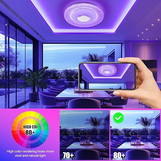 OTREN LED ceiling lamp Bluetooth Speaker: 36W RGB Ceiling Lamp Di
mmable