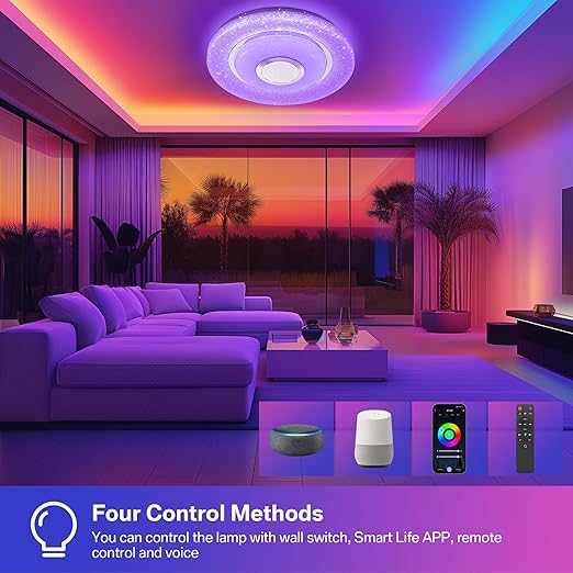 OTREN LED ceiling lamp Bluetooth Speaker: 36W RGB Ceiling Lamp Di
mmable