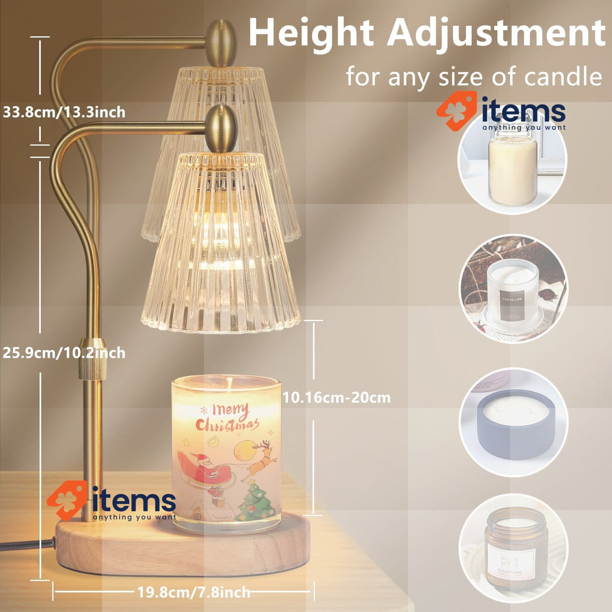 Loowoko Candle Warmer Lamp with 2 Bulbs, Timer and Dimmer, Adjustable Height