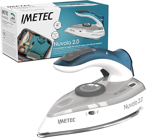 Imetec Nuvola 2.0 - Iron Travel Iron - Stainless Steel Plate - 1000 Watt White