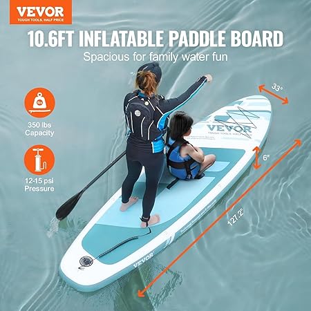 VEVOR Inflatable Stand UP Paddleboard Normal 10' x 33" x 6" White