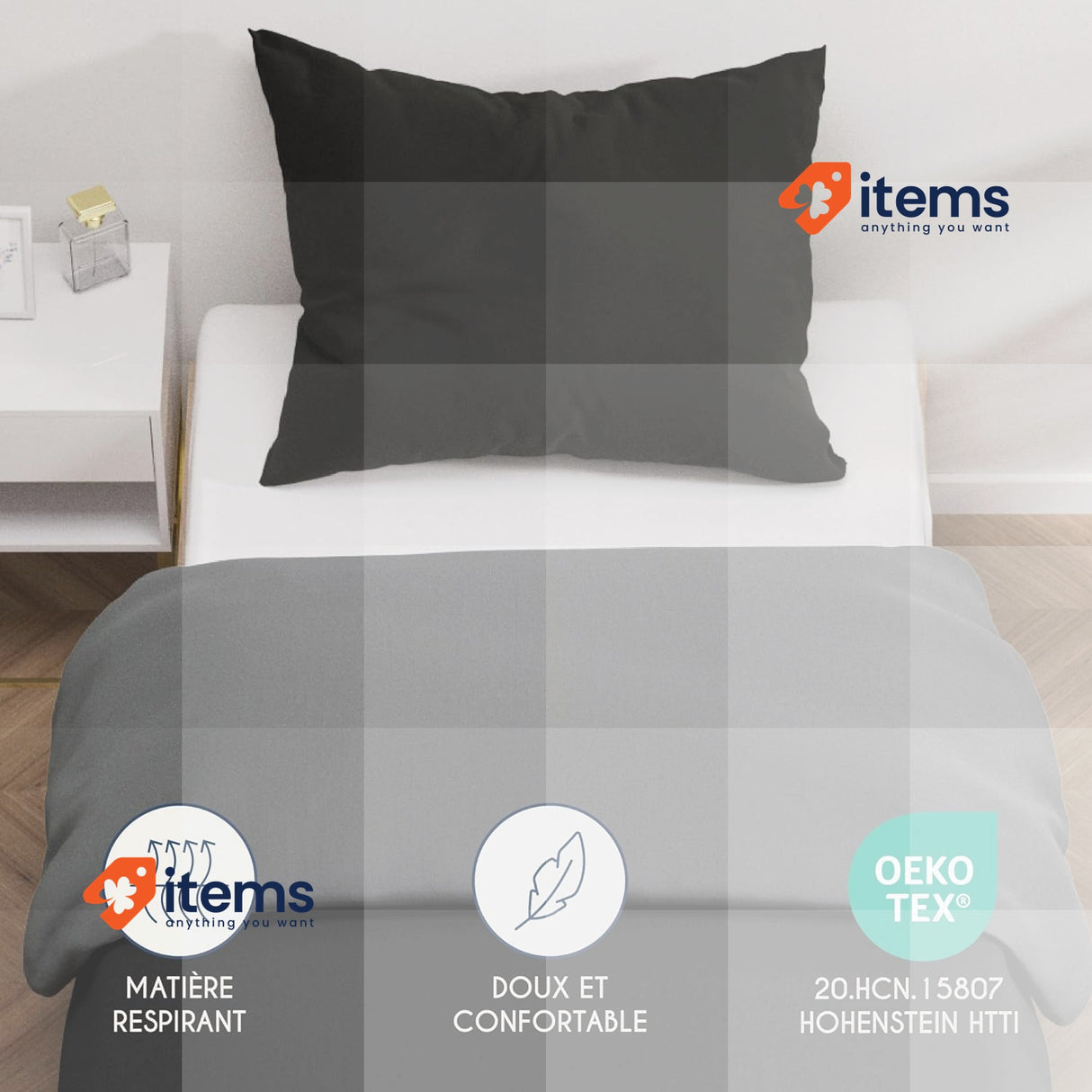 Dreamzie - Duvet cover 200x220 cm with 2 pillowcases 80x80 cm - Black/Dark grey