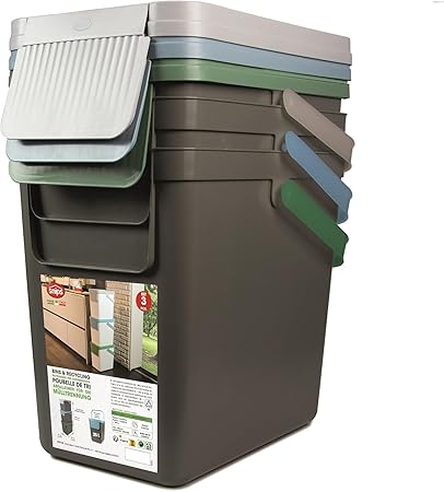 Snips Set of 3 Recycling Bins for Separate Waste Collection 3 x 25 liters Grey