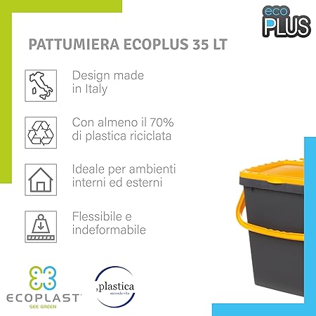 Ecoplast | Set of 3 Bins for Separate Waste Collection 35 Lt Yellow/Green/Blue