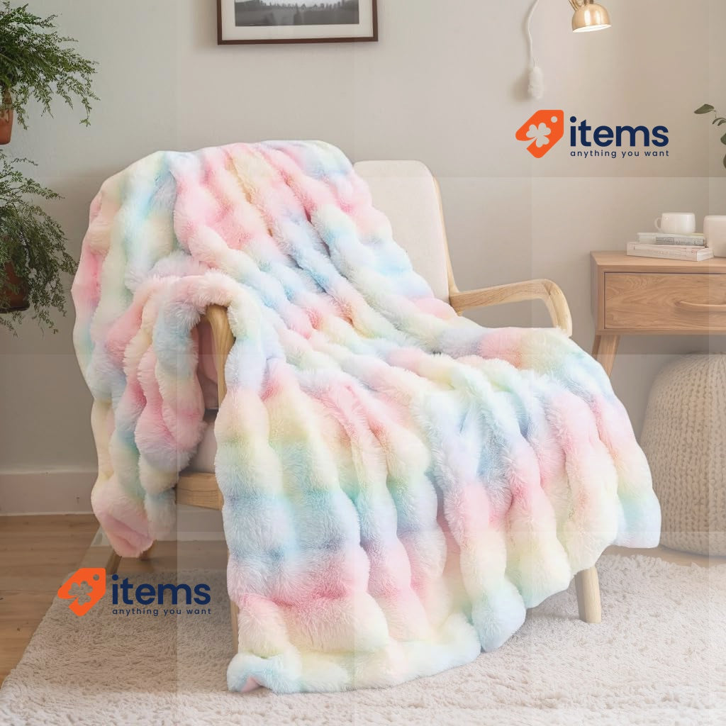 SHANNA Soft Warm Rabbit Plush Fleece Blankets Thick 1000 GSM Rainbow 200cm Sofa
