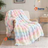 SHANNA Soft Warm Rabbit Plush Fleece Blankets Thick 1000 GSM Rainbow 200cm Sofa