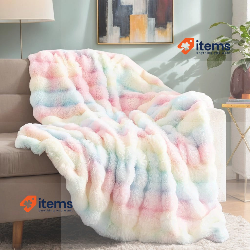 SHANNA Soft Warm Rabbit Plush Fleece Blankets Thick 1000 GSM Rainbow 200cm Sofa