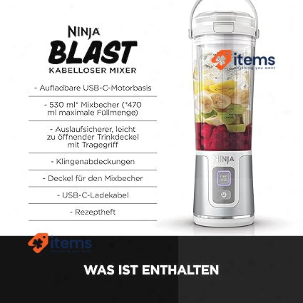 Ninja Blast Blender Portable, 530 ml, Leak-Resistant White, BC151EUWH