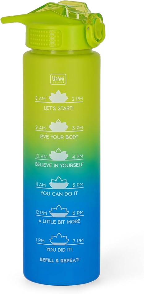 LEGAMI Motivational Water Bottle 1L - Love Yourself Water Bottle with Schedules