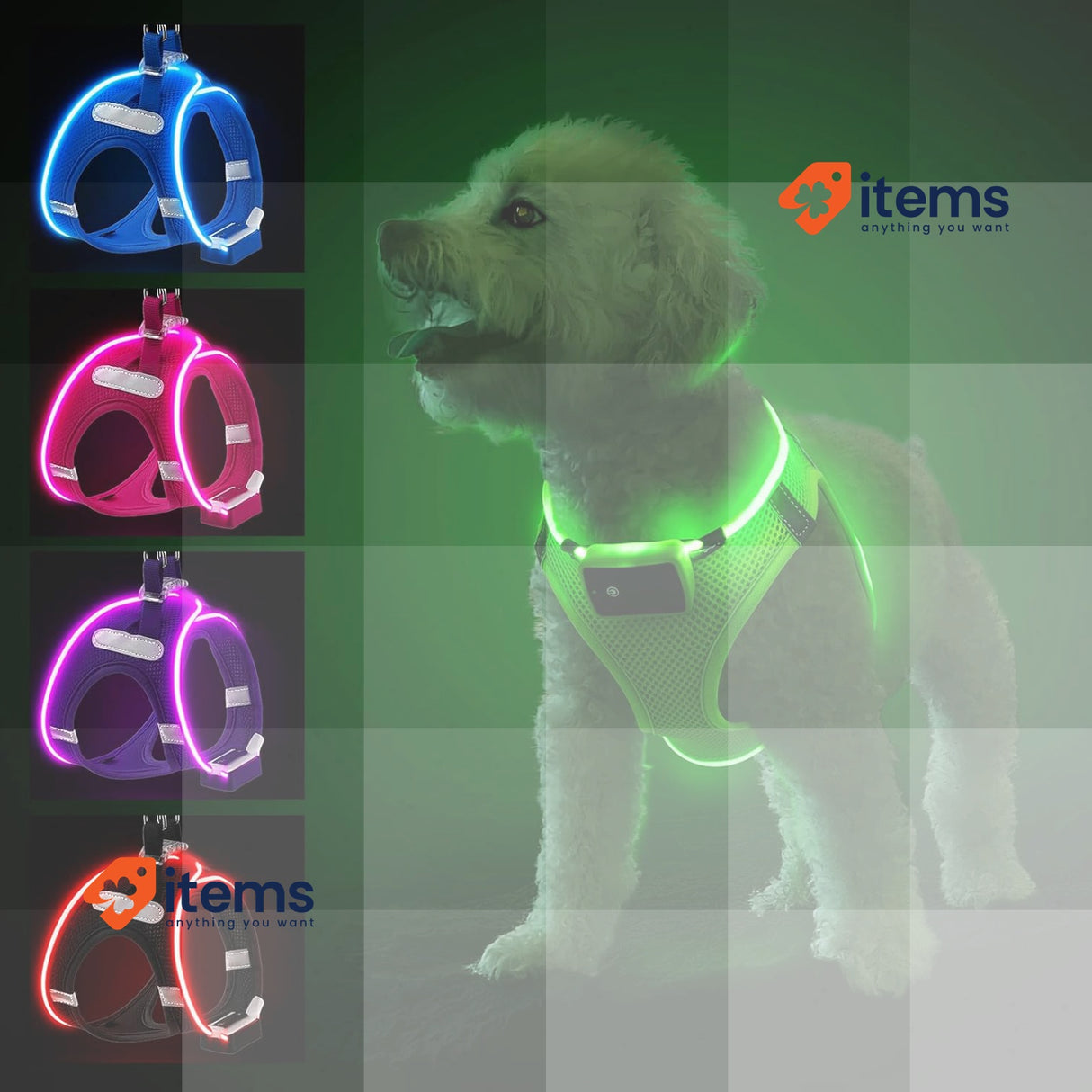 PcEoTllar Light Up Dog Harness Reflective LED Rechargeable, Waterproof Small