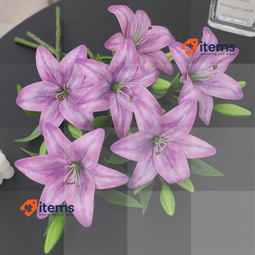 Olrla Purple Artificial Lily Flower Without Vase 6 Pc 3D Print for Wedding Home