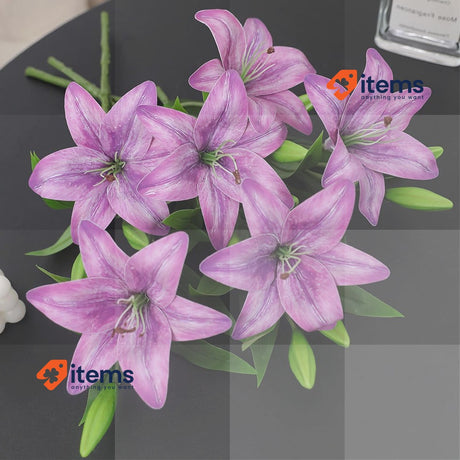 Olrla Purple Artificial Lily Flower Without Vase 6 Pc 3D Print for Wedding Home