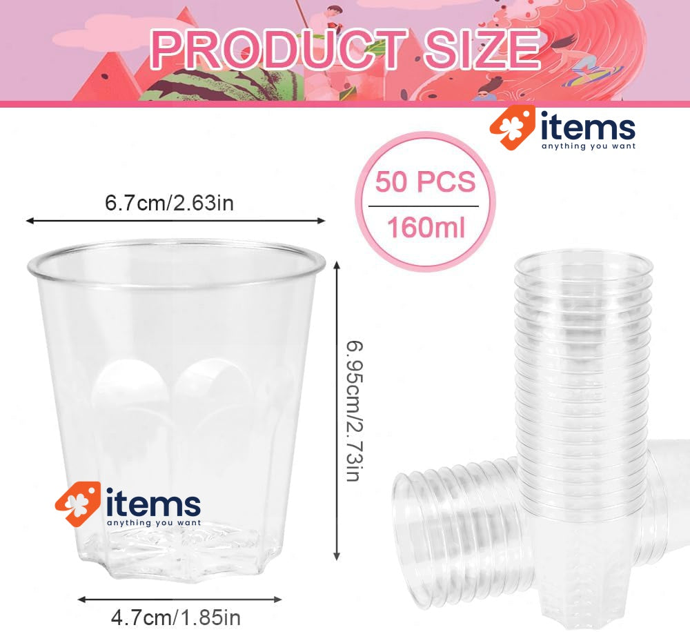 REFORUNG Pack of 50 Plastic Cocktail Cups 160 ml Transparent