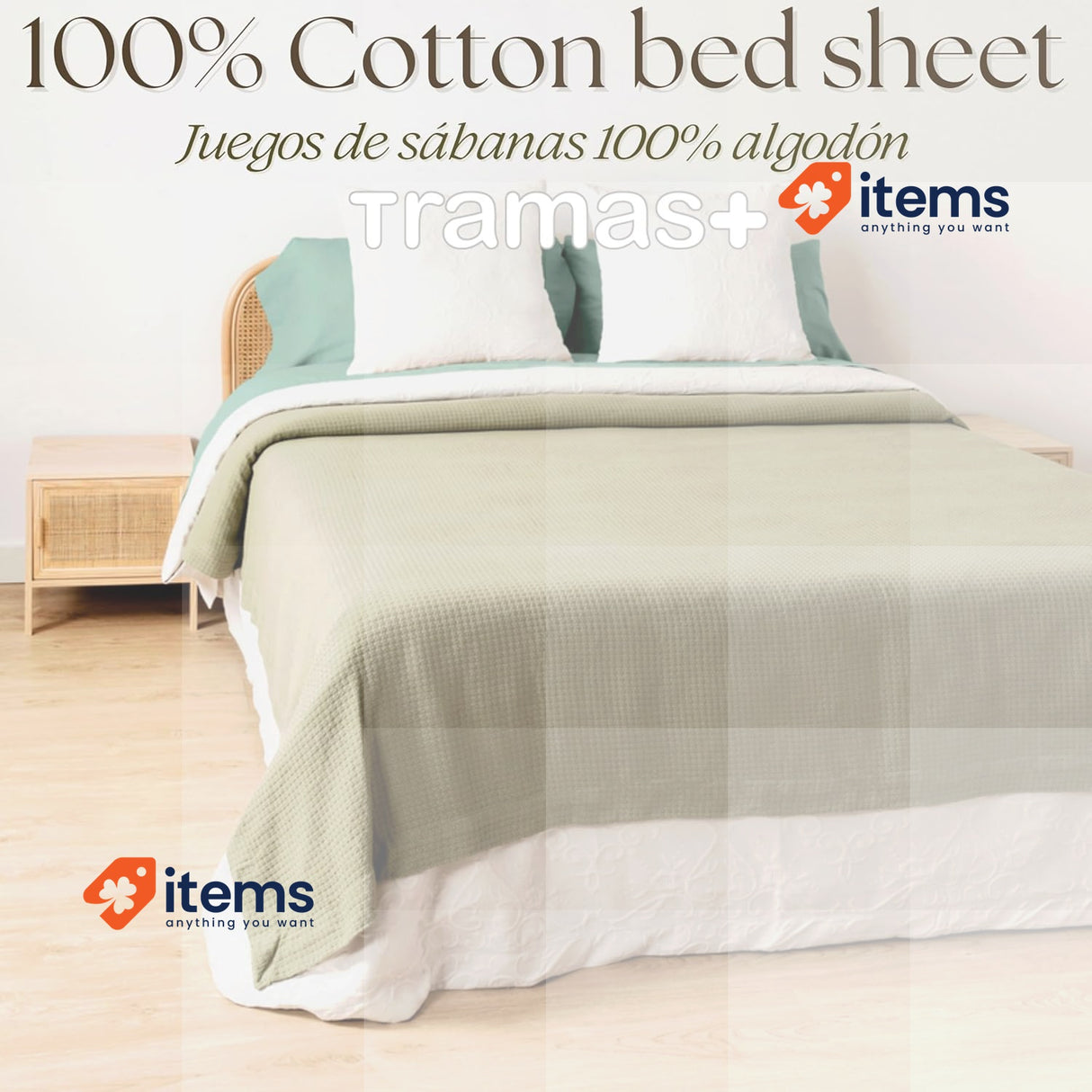 TRAMAS+ Complete Bed Linen Set, 140 x 200 cm, Bed Linen and 2 Pillowcases Green