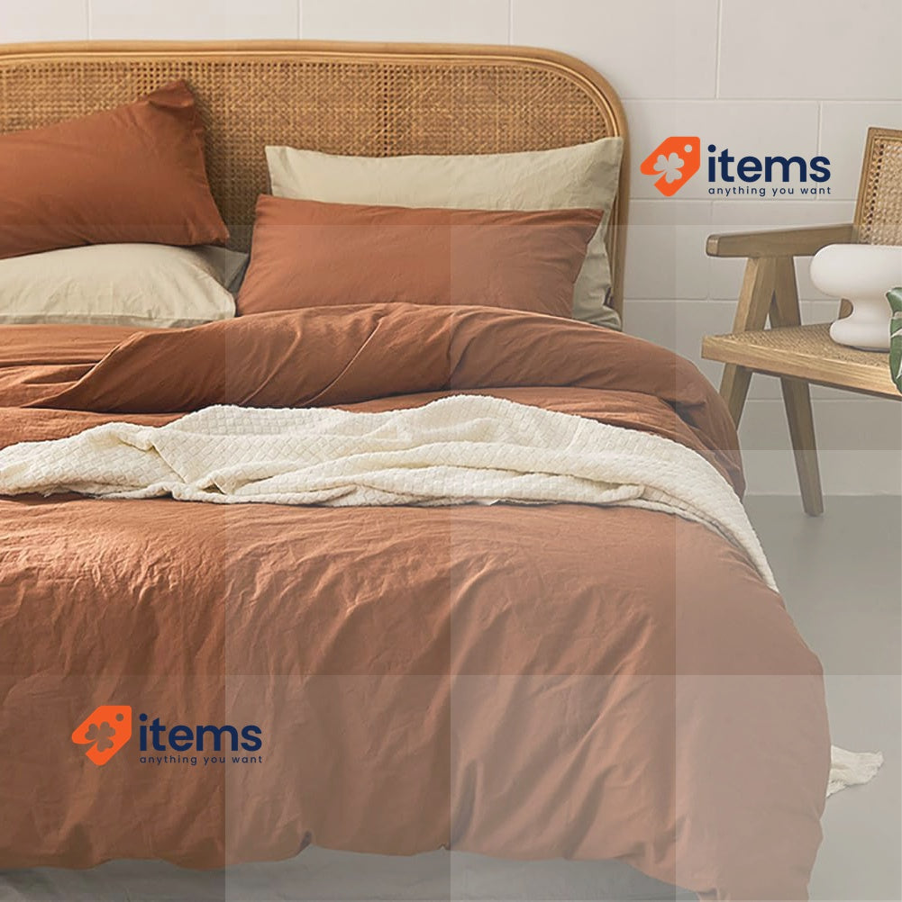Michorinee Duvet Cover 220 x 240 cm, Terracotta with 2 Pillowcases 65 x 65 cm