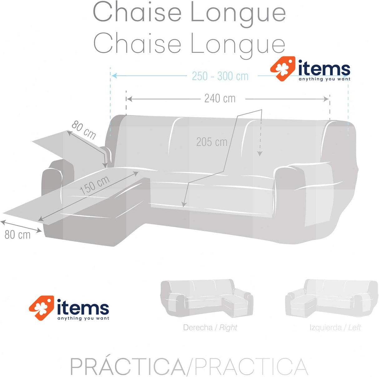 Eysa Magnus Chaise Longue Sofa Cover R & D, Left and Right Chaise Longue Grey