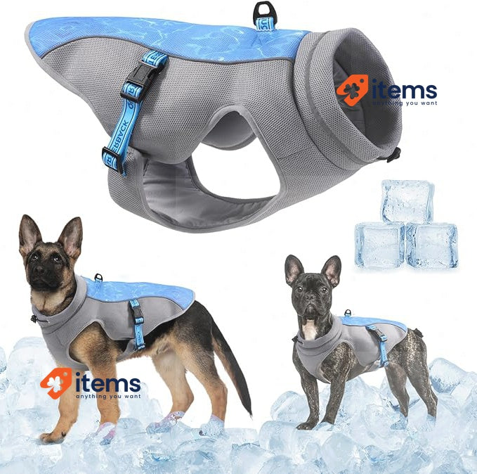 TOPSOSO Dog Cooling Vest With UV Protection Breathable Harness Blue, L Beach