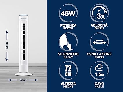 BEPER P206VEN301 Tower Fan, 45W, Quiet Fan, Height 72cm White