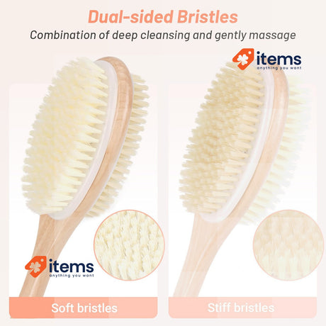 Alyvisun Wooden Back Scrubber for Shower with Long Handle Exfoliating Brown