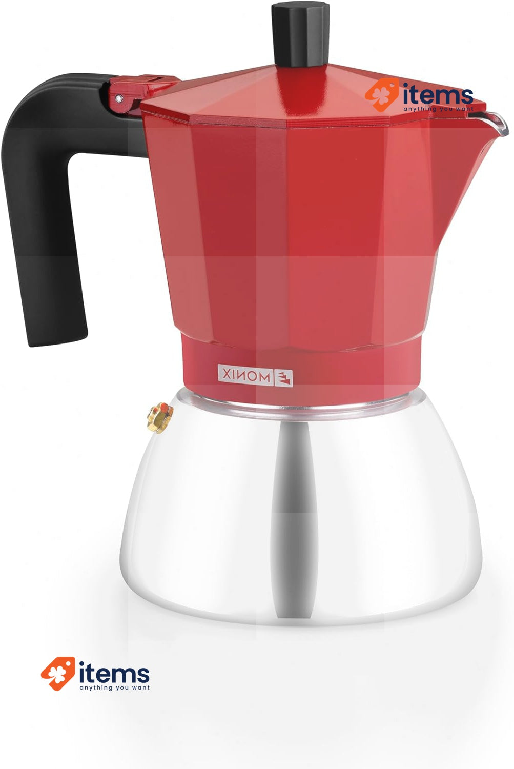 Monix Induction Inox Stainless Steel Coffee Maker 6 Cup Capacity Red