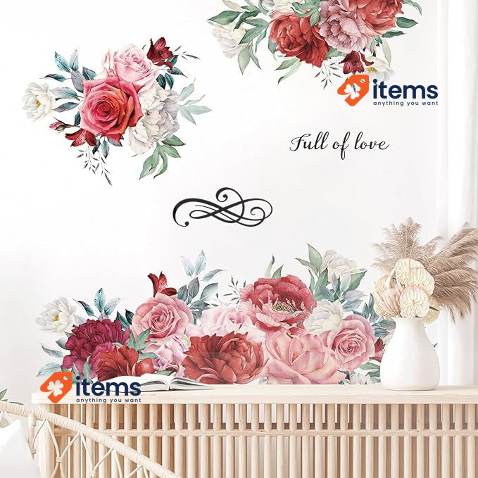 Supzone Penoy Rose Floral Wall Stickers Large Flower Bouquet Blossom Wall Decal