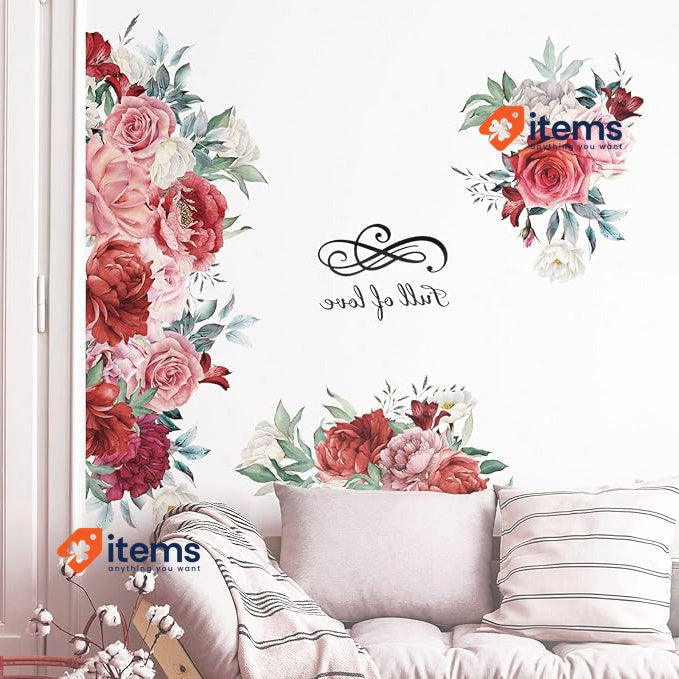 Supzone Penoy Rose Floral Wall Stickers Large Flower Bouquet Blossom Wall Decal