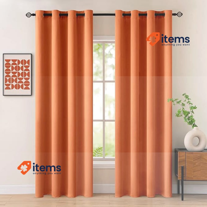 Joydeco Opaque Curtains with Eyelets, Blackout Curtain, Orange, 2 x 137 x 117
