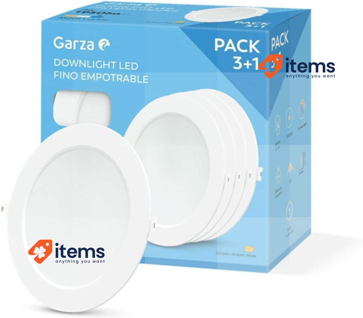 Garza Pack of 3+1 recessed LED downlights 18 W, 6500 K (Cold Light) Ø220x29m