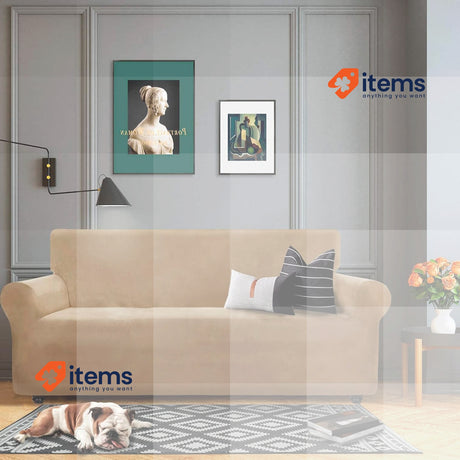 CHELZEN Velvet Sofa Covers 3 Seater Sofa Covers Thick Stretch Sofa Cover Camel