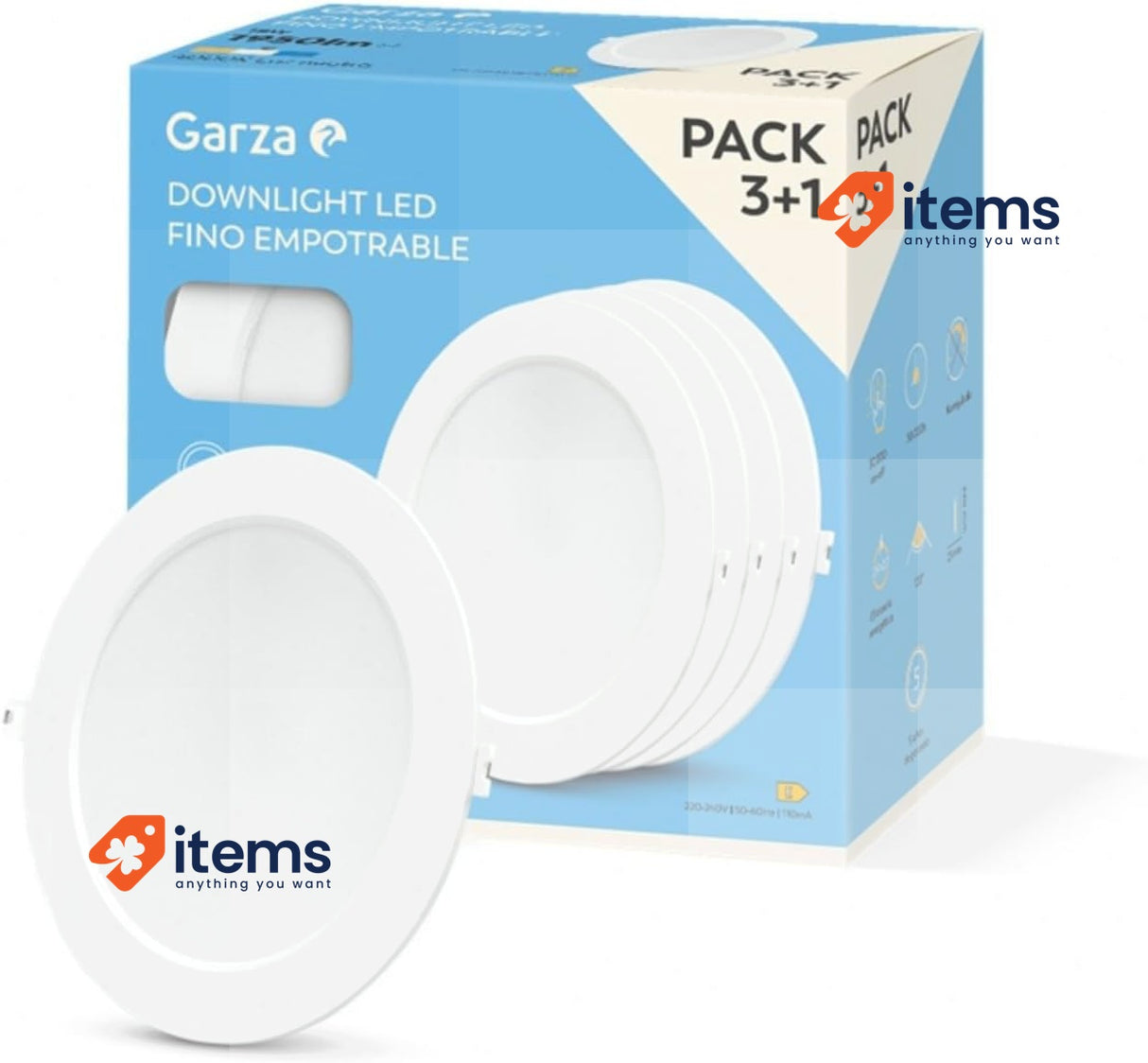 Garza Pack of 3+1 recessed LED downlights 18 W, 4000 K Neutral Light Ø220x29mm