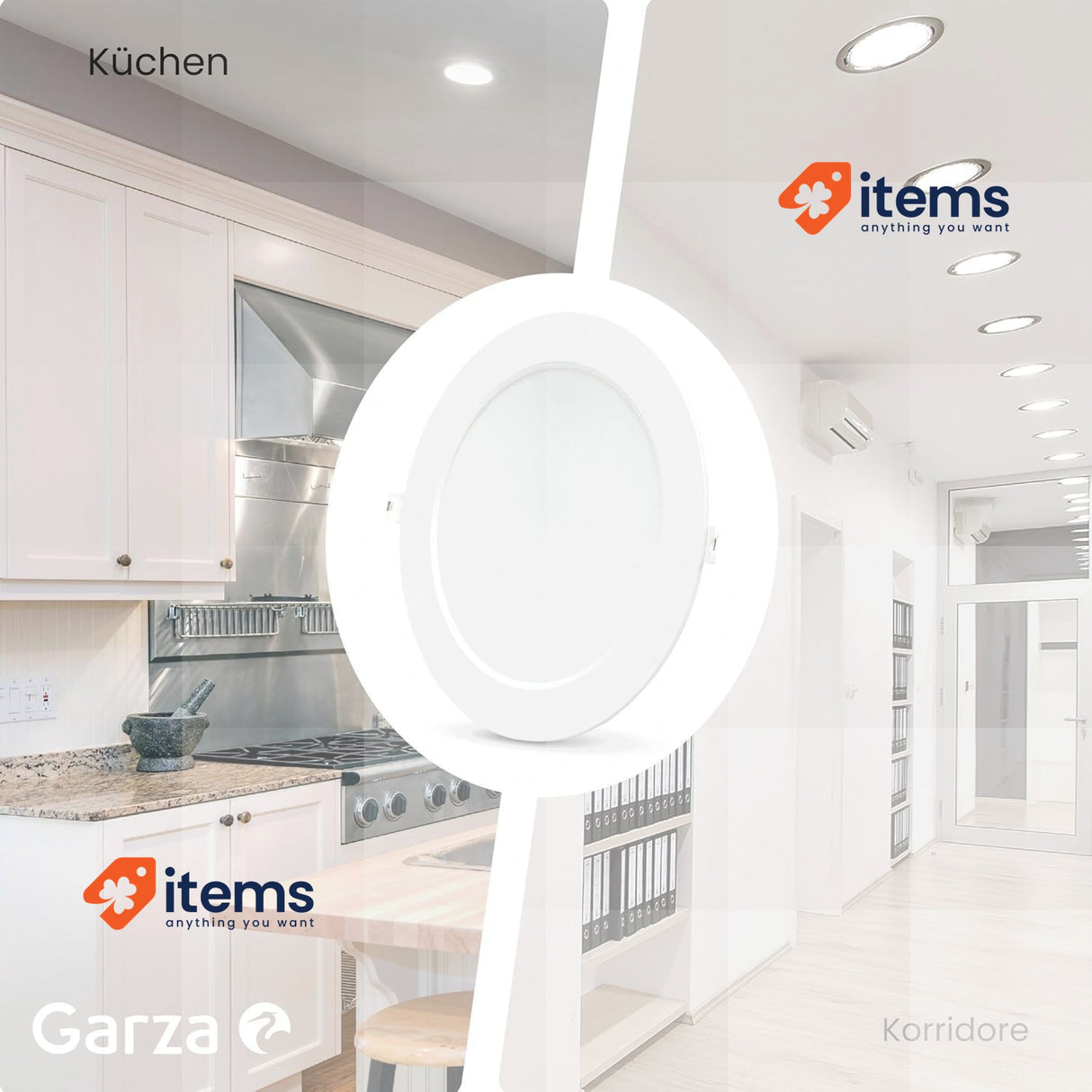 Garza Pack of 3+1 recessed LED downlights 18 W, 4000 K Neutral Light Ø220x29mm