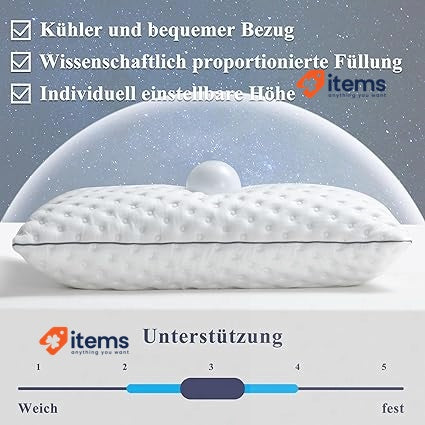 BedStory Memory Foam Pillow Height-Adjustable Pillow 40 x 80 cm, Washable Cover