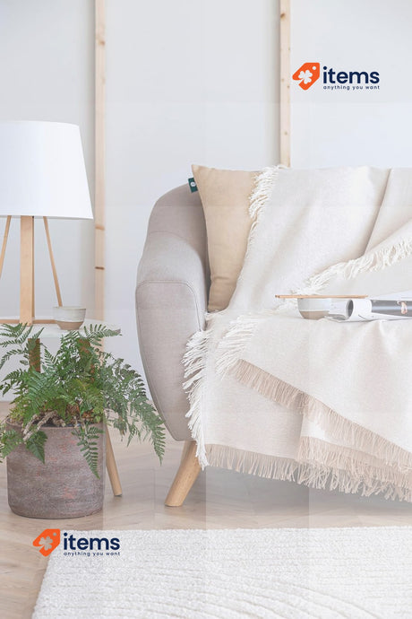 Todocama Multipurpose Sofa Quilt Foulard Blanket 180 x 260 cm, Sand Beige Plaid