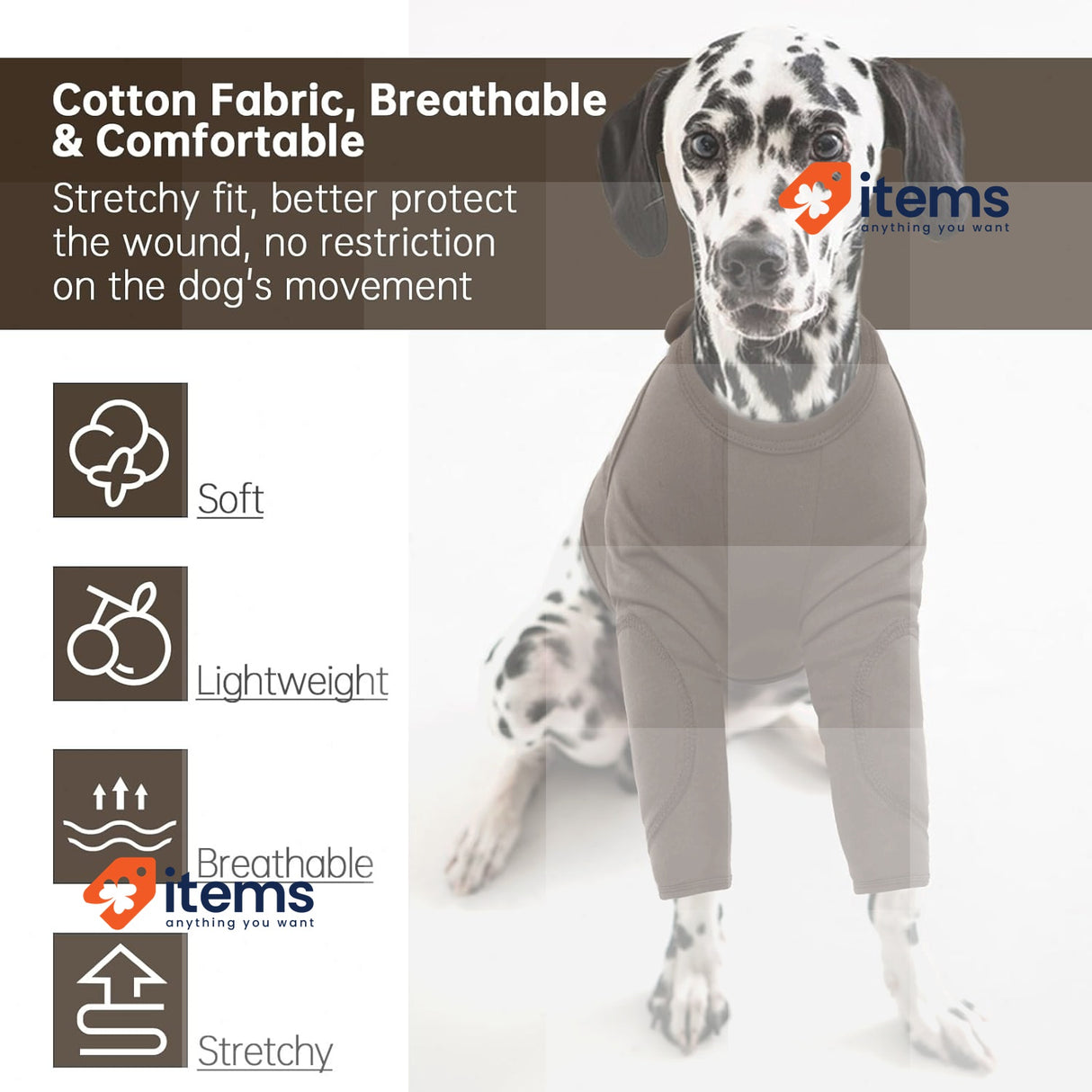 PUMYPOREITY Dog Recovery Sleeve Front Legs Prevent Licking Wounds Brown, L Elbow