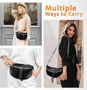 Kiiwah Women's Elegant Leather Waist Bag Waist Bag Black