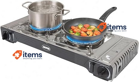 Amig Camp02, Camping Gas Stove With 2 X Burners And Gril Pan, 2.2 Kw Power Iron