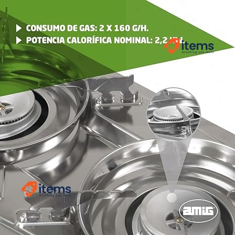 Amig Camp02, Camping Gas Stove With 2 X Burners And Gril Pan, 2.2 Kw Power Iron