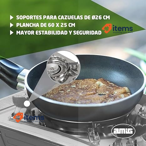Amig Camp02, Camping Gas Stove With 2 X Burners And Gril Pan, 2.2 Kw Power Iron