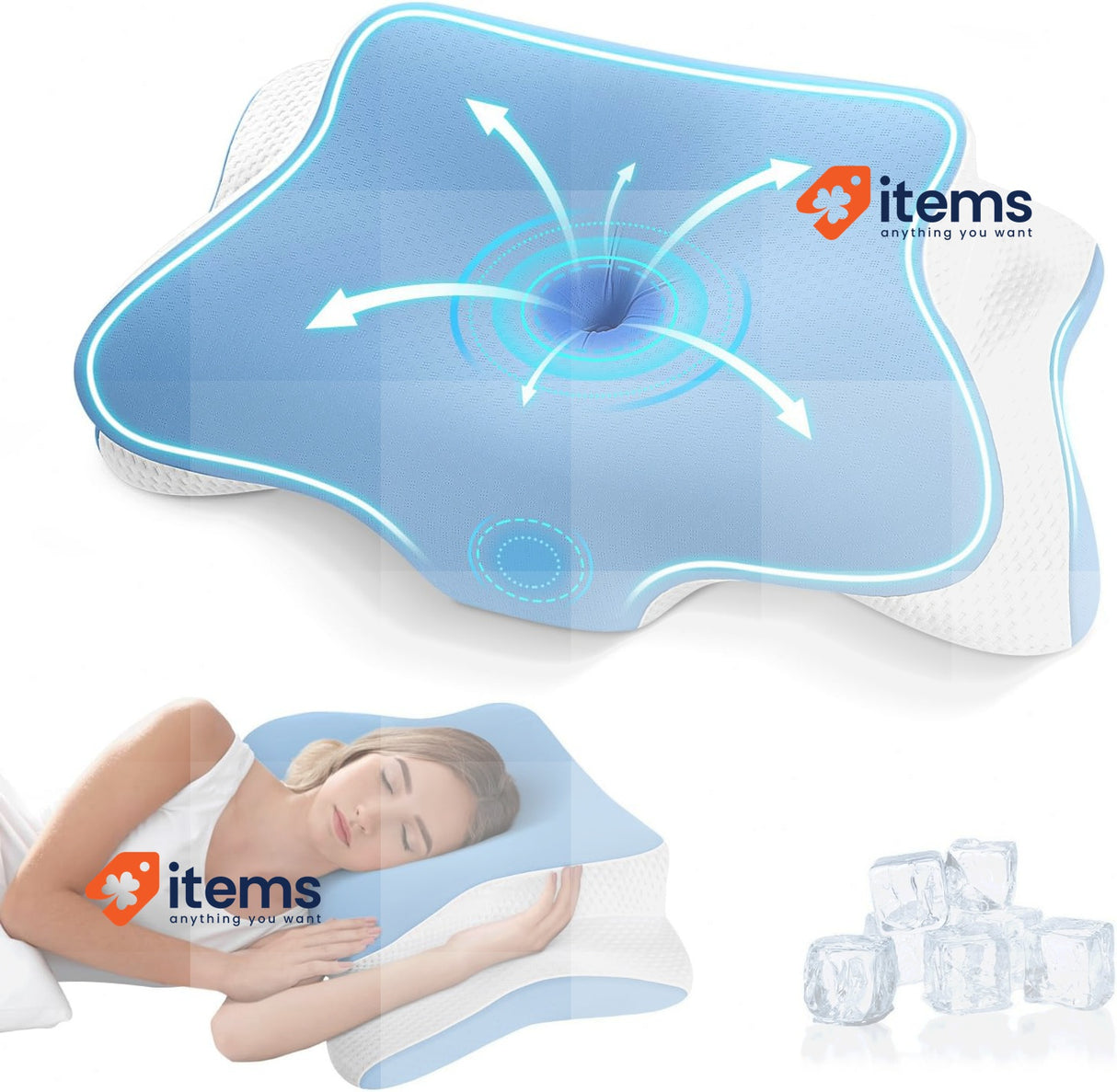 JINXIA Memory Foam Pillow, Cervical Pillow for Neck and Shoulder Pain Blue