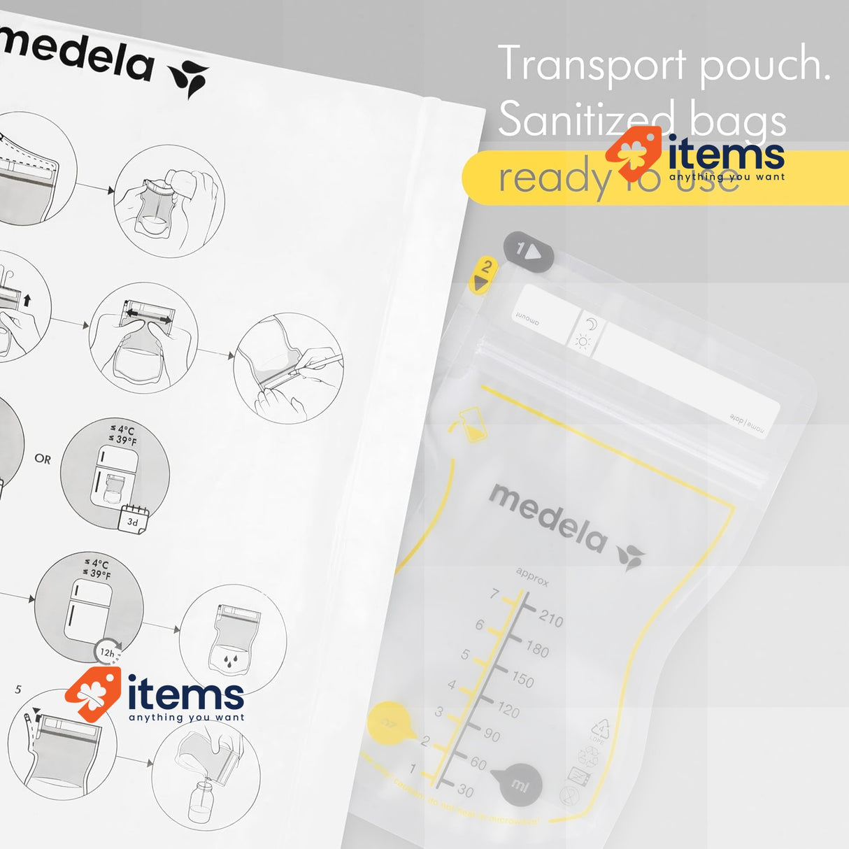 Medela Easy Pour Breastmilk Storage Bags, Disposable 210ml Pack of 50 Bags Leak