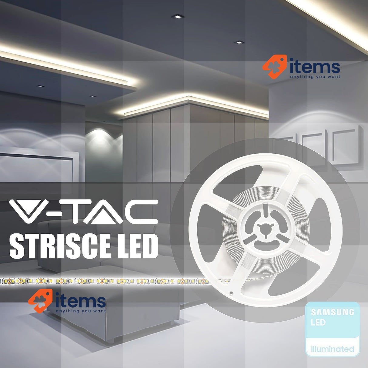 V-TAC Indoor LED Strip 8W 5 Meters Home Indoor Natural White Light 4000K 12V DC