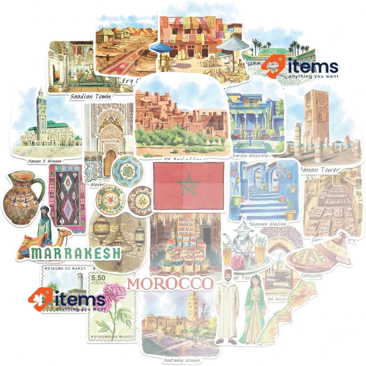 Navy Peony Mysterious Morocco Travel Stickers (28pcs)-Die-Cut