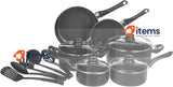 Herzberg HG04241 13-Piece Non-Stick Cookware Set, Black, Durable Carbon Steel