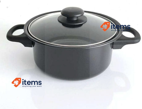 Herzberg HG04241 13-Piece Non-Stick Cookware Set, Black, Durable Carbon Steel